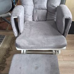 Grey Reclining Glider Chair & Footrest | Excellent Comfort