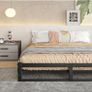 King Size Bed Frame,5ft Floor Bed Frame King Size Bed Base with Steel Slats,Heavy Duty Metal Platform Low Bed King Beds 150x200 cm,Mattress Base No Box Spring Needed,No Noise,Black Image 4