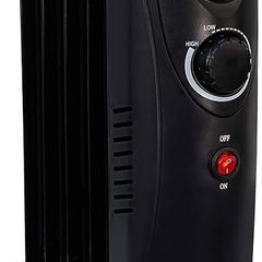 650W Oil Filled Radiator, 5 Fin Portable Electric Heater - Black, Adjustable Thermostat, Safety Cut-Off, 10 m sq Room Size