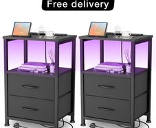 Set of 2 Bedside Table with Charging Station 40cm