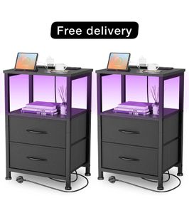Set of 2 Bedside Table with Charging Station 40cm