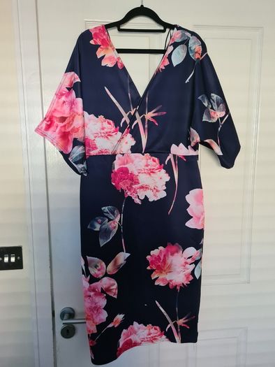 Navy & Pink Scuba Faux Wrap Dress (nwt)