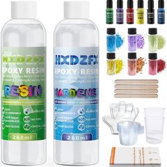 Epoxy Resin Crystal Clear Kit For Beginners - 2 Part 520ml/20oz Clear Coating Resin Starter Kit- Resin Art Casting Jewellery Making Kit for Wood, Table, Tumbler, Bonus Measuring Cup, Sticks and Gloves (FREE POSTAGE)