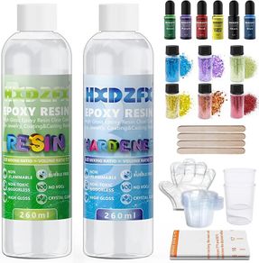 Epoxy Resin Crystal Clear Kit For Beginners - 2 Part 520ml/20oz Clear Coating Resin Starter Kit- Resin Art Casting Jewellery Making Kit for Wood, Table, Tumbler, Bonus Measuring Cup, Sticks and Gloves (FREE POSTAGE)