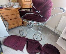 Vintage 2-in-1 German Heritage Pram - Burgundy Corduroy - Full Set & Original Straps