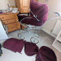Vintage 2-in-1 German Heritage Pram - Burgundy Corduroy - Full Set & Original Straps