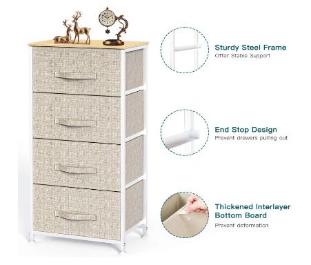 horizontal Chest of 4 Drawers Bedroom, Living Room, Nursery Room, Hallway
