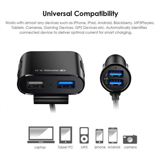 Budi Car Charger  with 4Usb Extension 41W Compatible with Tablet/Smartphones