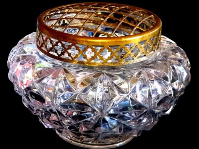 Vintage Harrods Heavy Cut Crystal Rose Bowl