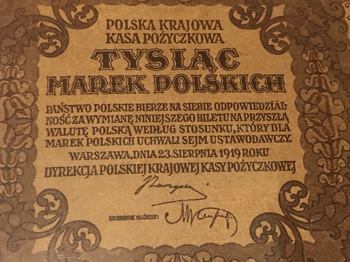 1000 Marek Polskich 1919 Huge note in very nice condition