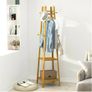 Bamboo Coat Rack Free Standing 2-Shelves Clothing Storage Garment Organizer Stand with 8 Hooks Clothes Poles 55kg Load-bearing f Image 2