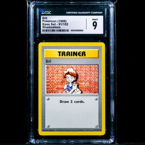 Bill 91/102 Shadowless CGC 9 Mint Common WOTC Base Set 1999 Pokemon Card Vintage Graded
