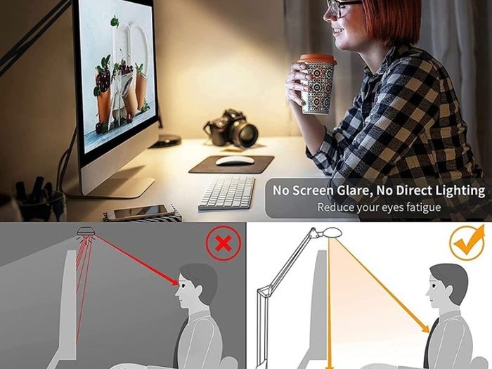 LED Desk Lamp Clamp - Swing Arm Desk Lamps for Study - Eye-Caring LED Desk Light - 3 Light Modes x 10 Brightness Levels - 12W - Rose Gold Black (FREE POSTAGE)