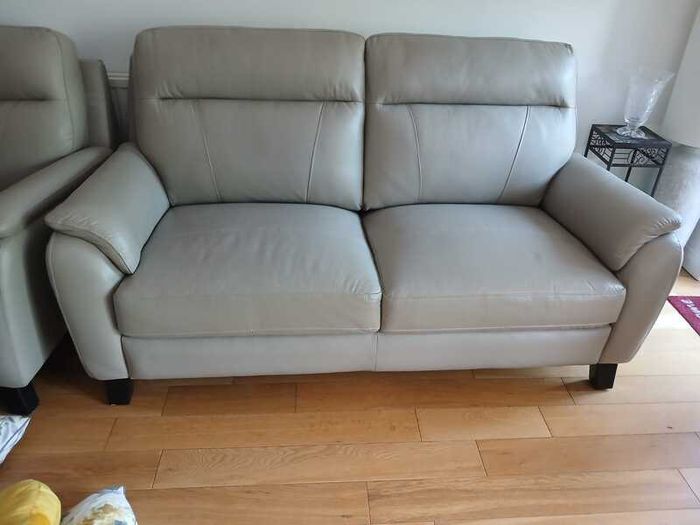 Arlo 2-Seater Genuine Leather Sofa and 2 Matching Armchairs Very Good Condition  Light Grey