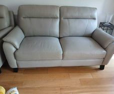 Arlo 2-Seater Genuine Leather Sofa and 2 Matching Armchairs Very Good Condition  Light Grey