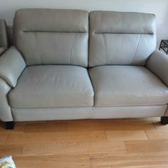 Arlo 2-Seater Genuine Leather Sofa and 2 Matching Armchairs Very Good Condition  Light Grey