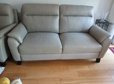Arlo 2-Seater Genuine Leather Sofa and 2 Matching Armchairs Very Good Condition  Light Grey