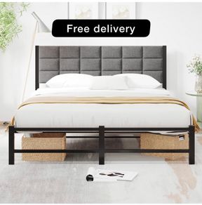Double Bed Frame Upholstered Platform Bed with Headboard,4ft6