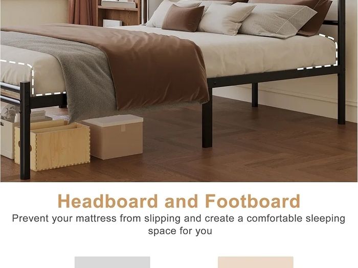 Double Bed Frame with Headboard and Footboard 4ft6 Metal Platform Bed Frame, 36 cm High, Modern Style, Under Bed Storage, Noise Free, Easy Assembly, Black