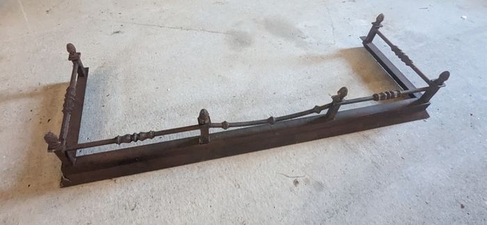 1960s Vintage Black Cast Iron Floor Fireplace Fender