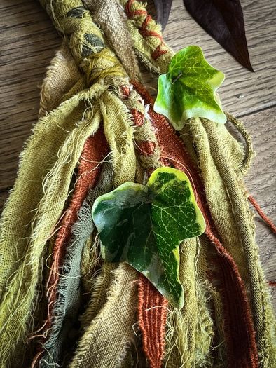 Fantasy Woodland Forest  Hairwrap Dreadwrap with a Ivy Leaf Plant and Trinkets Cosplay