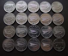 20 Irish 5 pence coins (1993-2000). Nice Condition!