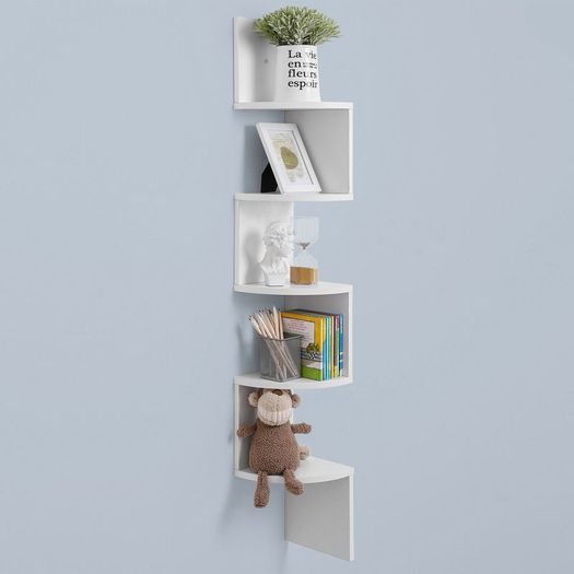 New 5 Tier Corner Shelf Floating Wall Shelves (White) - FREE P&P