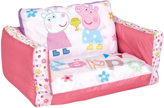 Peppa Pig Flip Out Mini 2 in 1 Kids Inflatable Sofa and Lounger, Bamboo, Rose, Dimensions : (H) 26 x (L) 68 x (P) 105 cm