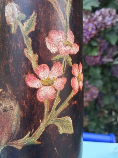 Stunning Pair Of Hand Painted Art Nouveau Hardwood  Candlesticks 12"
