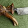 Vintage late 19th century Scottish novelty antler handled knife and fork , modelled as a deer with a face and brass tail, with a steel blade Image 7