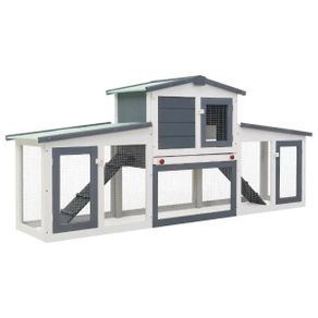 Large Rabbit Hutch Grey 204x45x85 cm