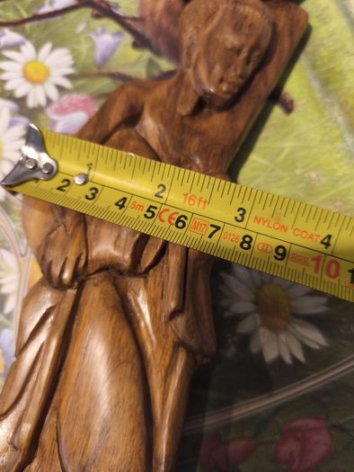 Vintage wall hanging wood carved  of Trip person carry water pot.