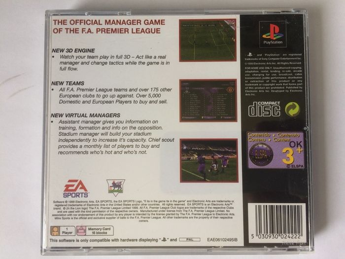 The F.A. Premier League Football Manager 2000 (Playstation 1 Game) [PAL]