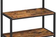_Kitchen shelf in industrial design, standing shelf for the kitchen, shelf levels in wood look, 10 hooks, metal grid shelf, for microwave, dishes, 84 x 40 x 170 cm, vintage, dark brown