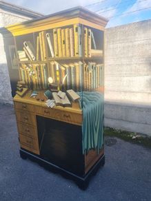 Painted Trompe lOeil Library Armoire Unique Statement Cabinet