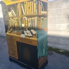 Painted Trompe lOeil Library Armoire Unique Statement Cabinet
