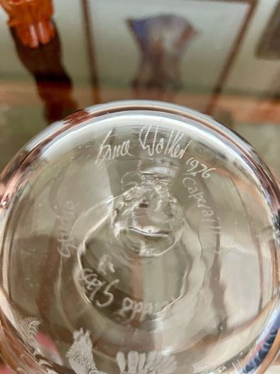 Vintage Signed Bruce Walker Kirkbuddo Glass Studio Etched Art Glass Bud Vase Capercaillie 1976