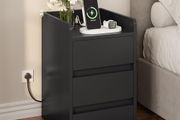 Bedside Table with 3 Drawers and Power Station, Modern Nightstand End Table, Water-Resistant Storage Side Table for Living Room and Bedroom, 35 x 40 x 59cm (Black)