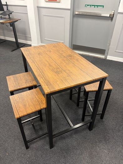 Bar Height Table and 4 Stools, Industrial Style