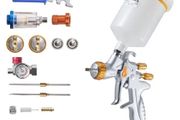 HVLP Air Spray Gun, Gravity Feed Paint Sprayer Gun with 3 Nozzles (1.3/1.4/1.7mm), 600ml Capacity Auto Paint Sprayer with Air Regulator for Automotive Primers, Clear Coats &amp; Topcoats