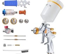 HVLP Air Spray Gun, Gravity Feed Paint Sprayer Gun with 3 Nozzles (1.3/1.4/1.7mm), 600ml Capacity Auto Paint Sprayer with Air Regulator for Automotive Primers, Clear Coats & Topcoats