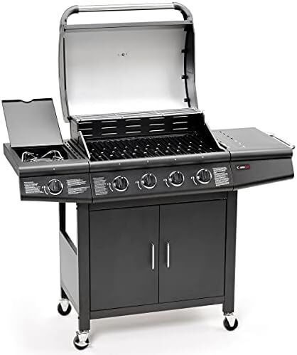 Pro Deluxe 5 Gas Burner 4+1 Barbecue Grill, Steel Warming Rack, Side-Burner, Built-in Temperature Gauge for Home Garden Party Outdoor Cooking (93411)