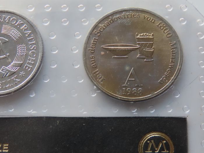 Rare East Germany DDR 1988 UNC Mint Coins set & Struck medal