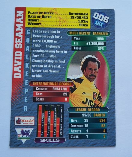 David Seaman 1996 Merlin Premier Gold  #006