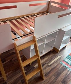 Kids Bunk bed with desk and shelf storage