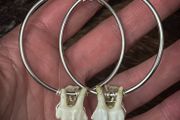 Silver Hoops Earrings with Pretty Deer Teeth Ethically Sourced
