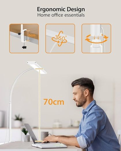 160 LED Desk Lamp Super Bright Dimmable Clamp Lamp for Home Office with 3 Colour Temperatures and 10 Brightness Levels, Office Lamp with 10W USB Adapter