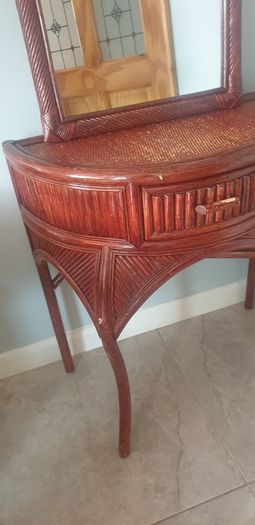 Half moon bamboo/cane style Hall table and mirror