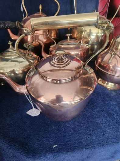 Vintage brass and cpper kettles. polished and beautiful.