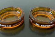 Vintage Ashtrays Ets Savidan French Amber / Brown Glass Ashtrays - Barware